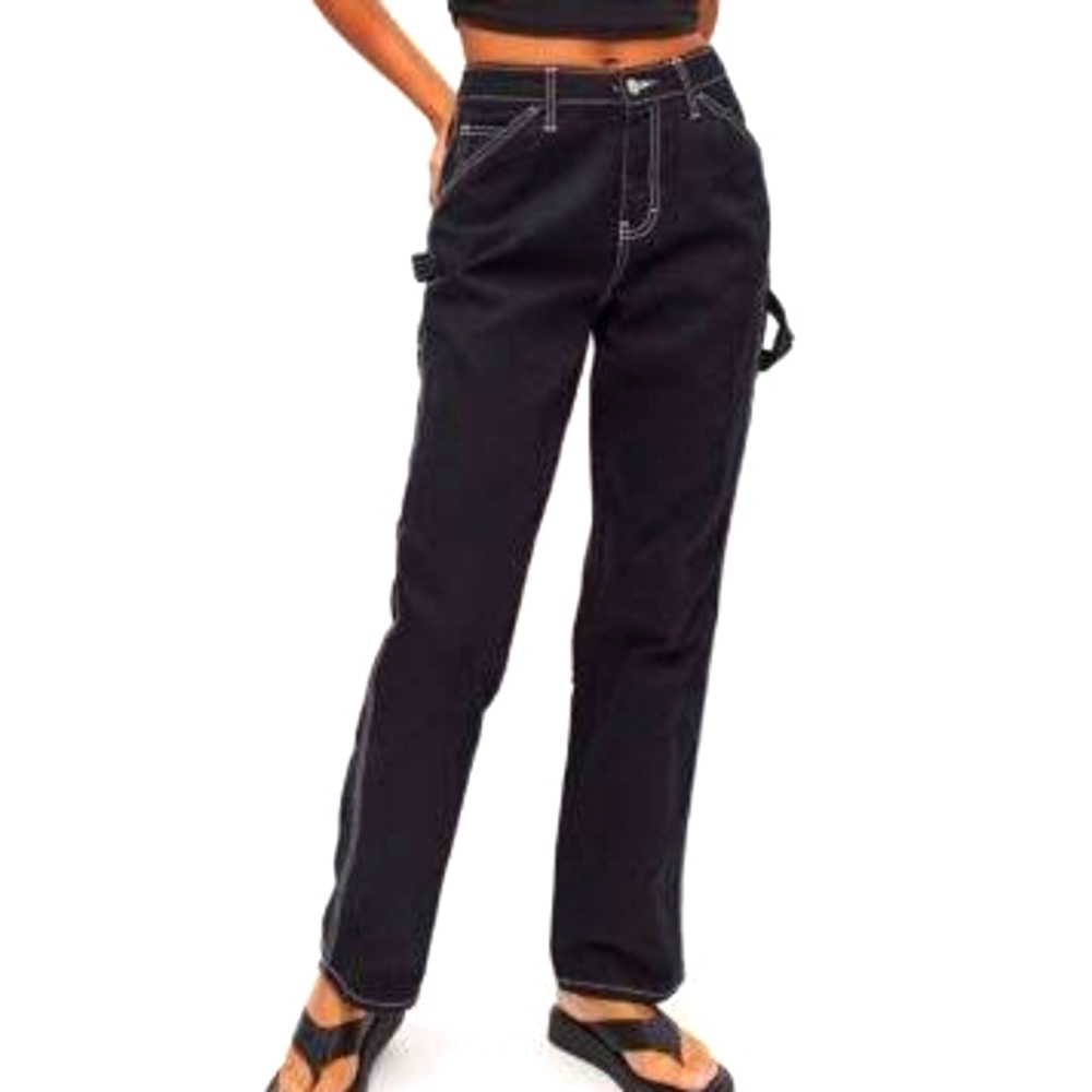 Carpenter pants, white contrast stitching, high rise, black color